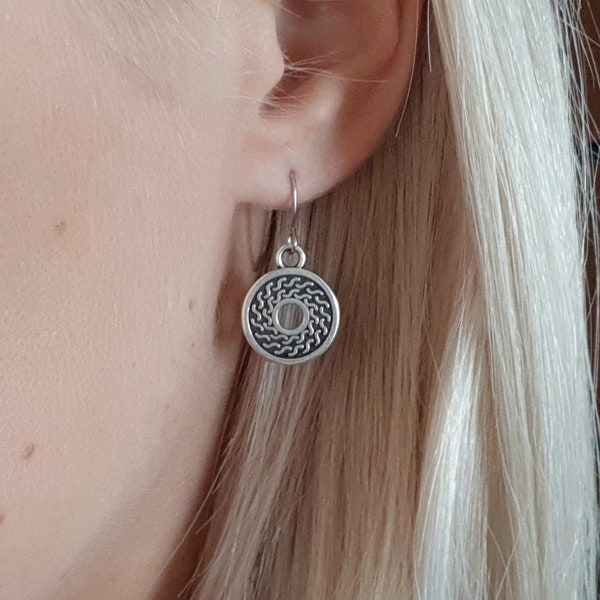 Celtic Earrings, Irish Jewelry, Coin Earrings, Silver Circle Earrings, Boho Style Silver Earrings, Hypoallergenic