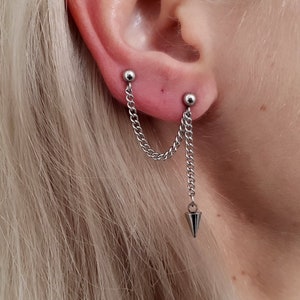 Double Piercing Earring, Asymmetric Spike Earrings, BTS Kpop Korean Earrings, Cartilage Chain, Cartilage Piercing, Hypoallergenic