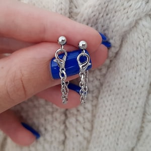 Double Piercing Earring, Cartilage Chain, Surgical Steel Threader Earrings, Non-tarnish Chain Earrings, Stud Cute Earrings, Hypoallergenic
