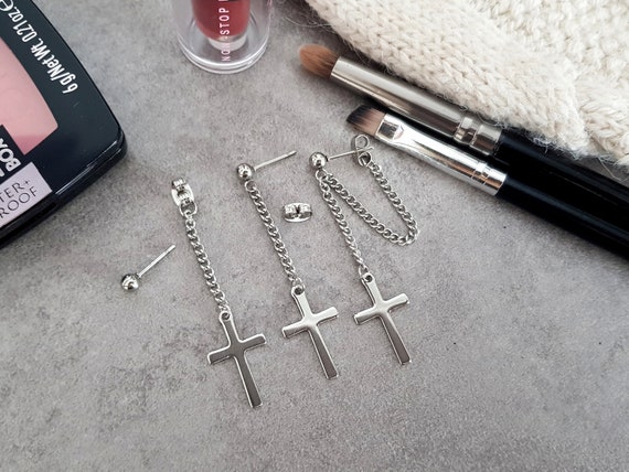 Asymmetrical Earrings, Streetwear Earrings Stainless Steel, Unisex Dangle Earrings, Mismatched Statement Earrings, Hypoallergenic, 3 Pcs/Set
