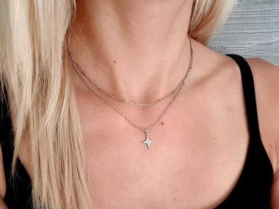Layered Necklace Set, Waterproof Necklace, Star Choker, Aesthetic Non Tarnish Necklace, Adjustable Silver Caitlyn Minimalist Necklace