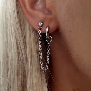 Orecchini coreani BTS Kpop, orecchino doppio piercing, catena di cartilagine, piercing alla cartilagine, orecchino a catena a cerchio asimmetrico, ipoallergenico