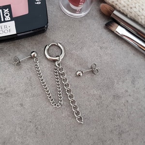 BTS Earrings, Kpop Earrings, Asymmetrical Earrings, Double Piercing Earring, Cartilage Chain, Cartilage Piercing, Hypoallergenic
