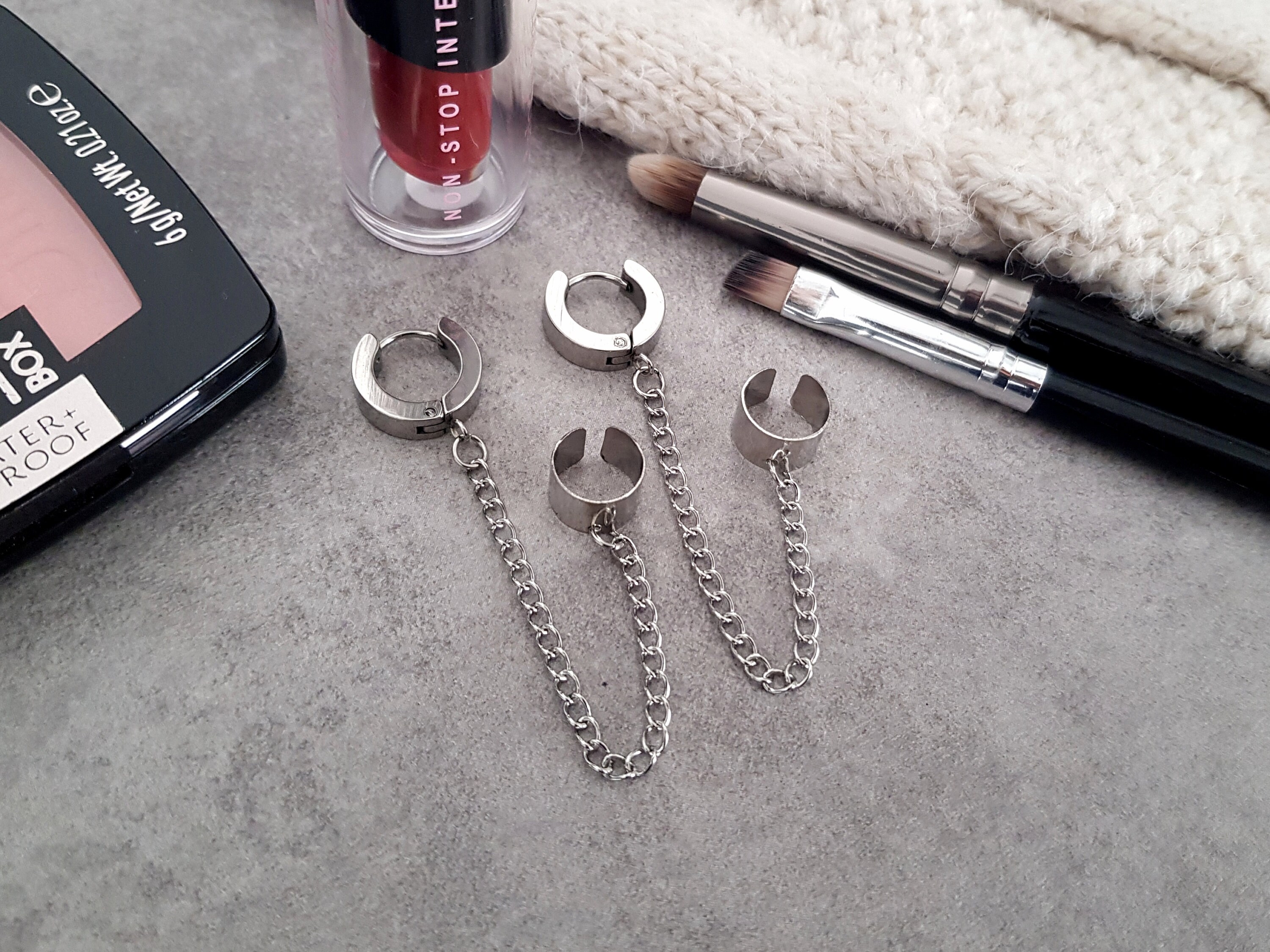Ear Cuff Chain, Ear Cuff No Piercing Dangle, Connected Earring