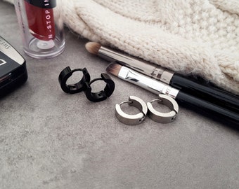 Męskie kolczyki-kółka unisex, grube, eleganckie, czarno-srebrne, ze stali nierdzewnej, punkowe, K-popowe, rockowe, BTS, hipoalergiczne