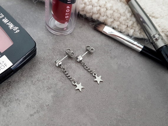 Silver Star Earrings, Cosmic Jewelry, Waterproof Earrings, Cute Small Star Drop Earrings, Tarnish Free Jewelry, Hypoallergenic