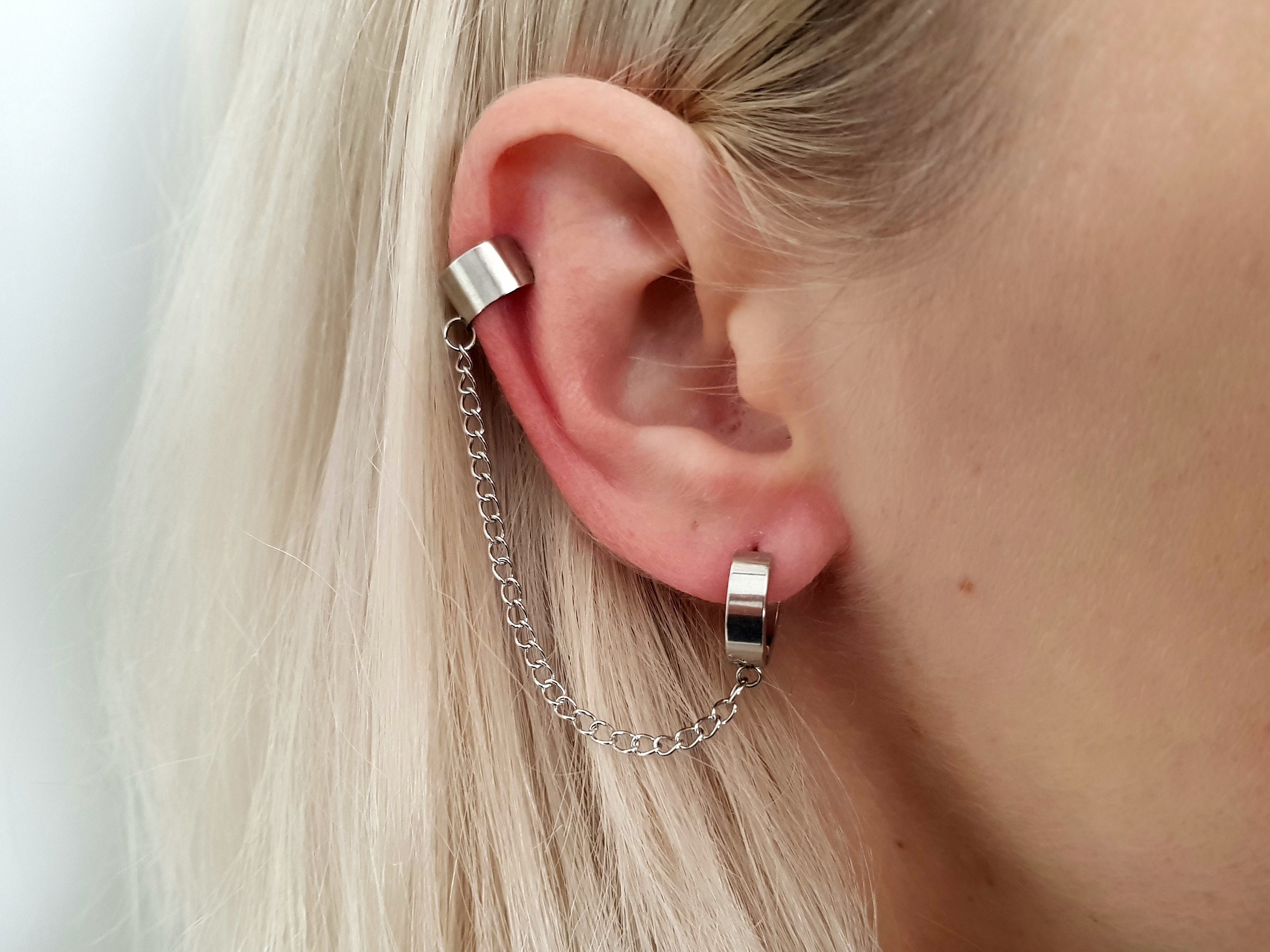 Ear Cuff Chain, Ear Cuff No Piercing Dangle, Connected Earring