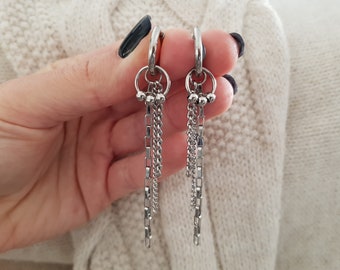 Aesthetic Earrings, Kpop earrings, Korean Earrings, Korean Fashion, Silver Chain Earrings, Abstract Earrings, Hypoallergenic