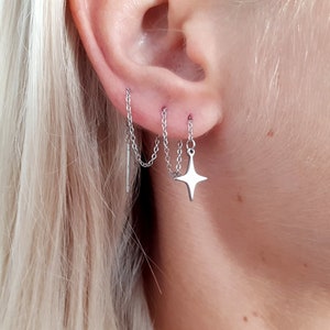 Star Threader Earrings, Cartilage Chain Piercing, Threader Long Chain Earrings, Helix Earring Chain, Minimalist Earrings Threader