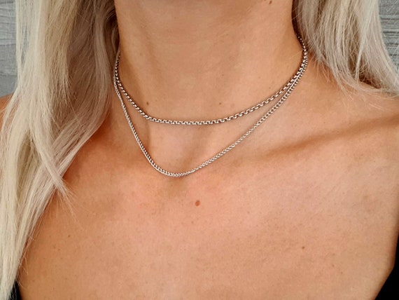 Double Stranded Choker, Chokers Necklaces, Choker Chain, Double Choker Set, Silver Choker Set, Minimalist Choker