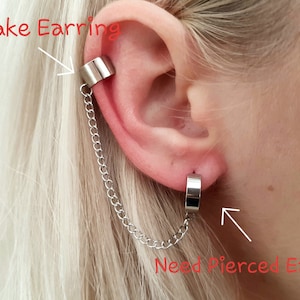 Ear Cuff Chain, Ear Cuff No Piercing Dangle, Connected Earring, Clip On Ear Cuff, Cartilage Chain, Ear Cuff Silver, Waterproof Cool Earrings