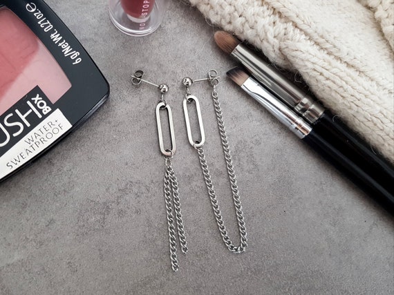 Asymmetrical Earrings, Aesthetic Earrings, Kpop earrings, bts earrings, Mismatched Earrings, Silver Chain Earrings, Hypoallergenic