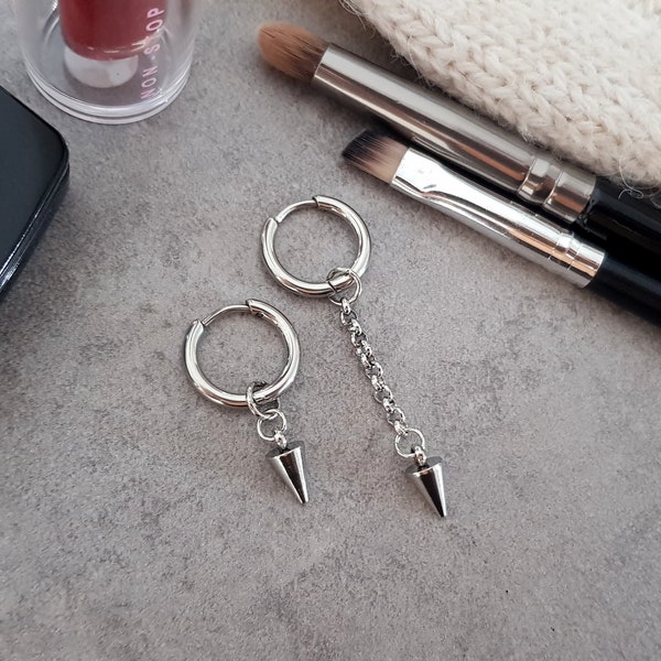 Asymmetrical Earrings, Mismatched Spike Earrings, Aesthetic Earrings, Kpop Earrings, bts earrings, Silver Chain Earrings, Hypoallergenic