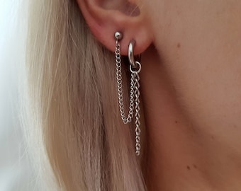 BTS Earrings, Kpop Earrings, Korean Earrings, Double Piercing Earring, Cartilage Chain, Cartilage Piercing, Hypoallergenic