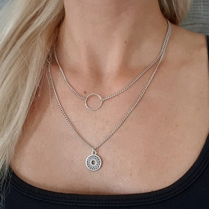 Layered Necklace Set, Circle Necklace, Coin Necklace, Silver Double Necklace Set, Disc Necklace, Hypoallergenic