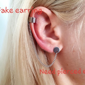 Ear Cuff Chain, Ear Cuff No Piercing Dangle, Connected Earrings, Clip On Ear Cuff, Cartilage Chain, Ear Cuff Silver, Seventeen, Waterproof