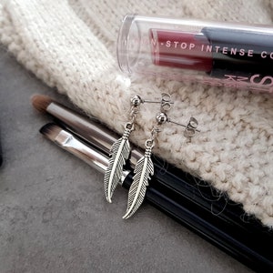 Aesthetic Earrings, Silver Feather Earrings, Kpop Earrings, Korean Earrings, Hypoallergenic