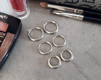 Stainless Steel Hoops, Simple Silver Huggie Hoops, Silver Hoop Earrings, Minimalist Huggie Hoop Earrings, Tarnish Resistant, Hypoallergenic