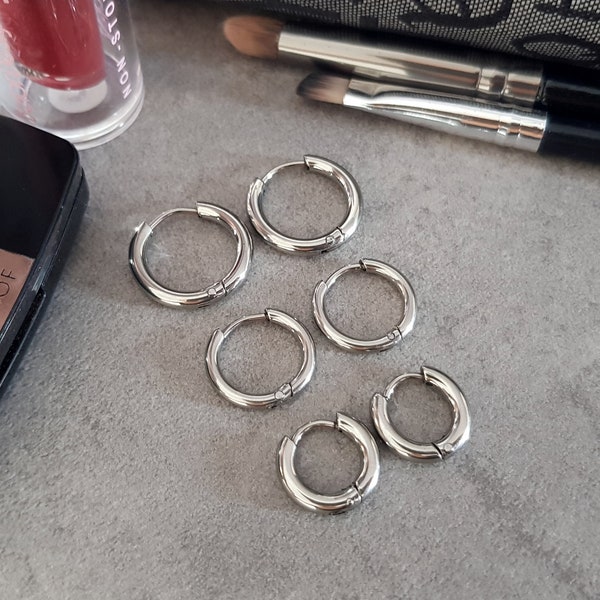 Stainless Steel Hoops, Simple Silver Huggie Hoops, Silver Hoop Earrings, Minimalist Huggie Hoop Earrings, Tarnish Resistant, Hypoallergenic