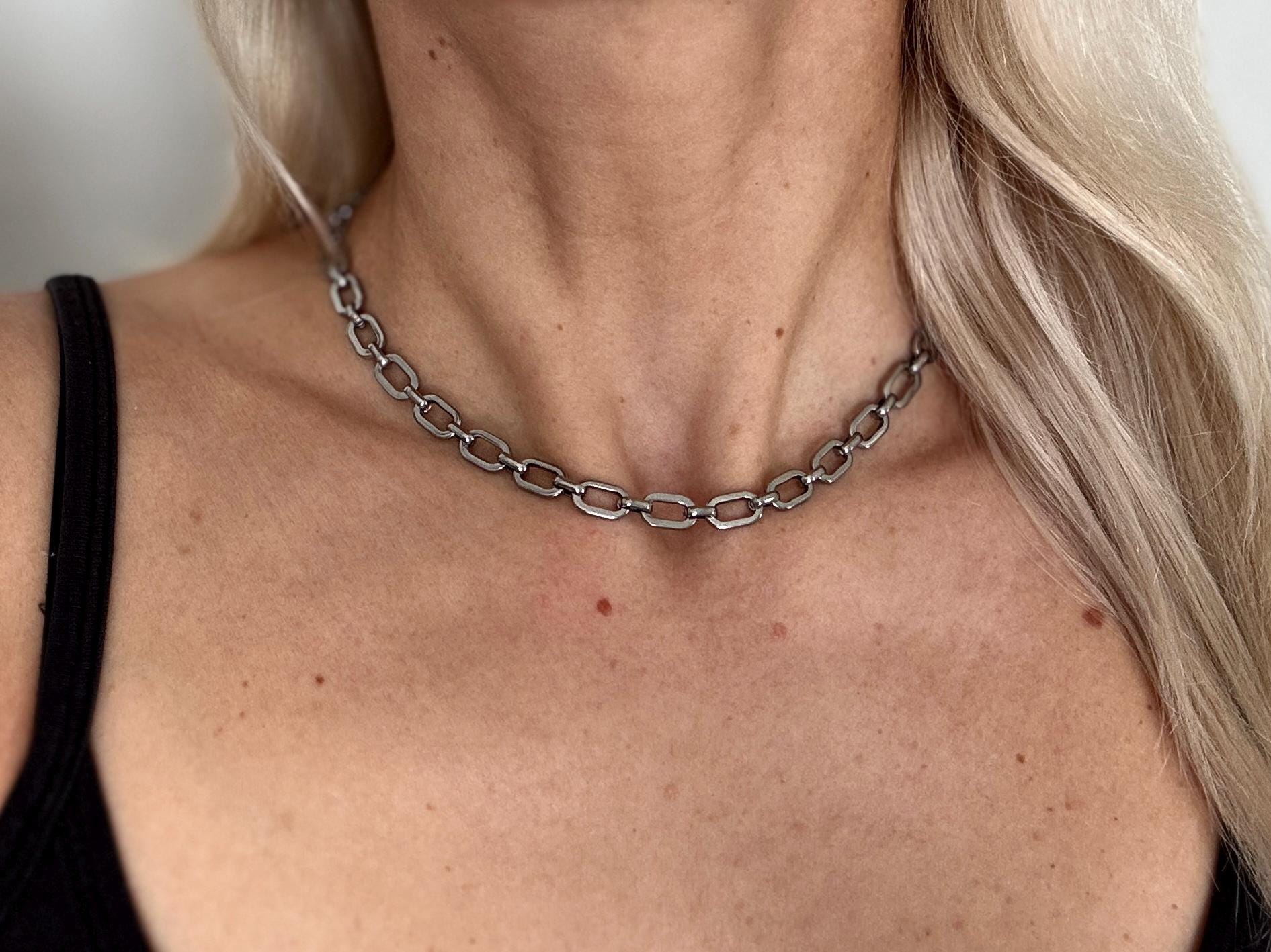 Chunky Chain Necklace, Metal Choker, Maximalist Jewelry, Chainmail