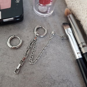 Asymmetrical Earrings, Kpop Earrings, Double Piercing Earring, Cartilage Chain, Cartilage Piercing, Mismatched Earrings, Hypoallergenic