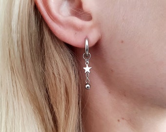 Star Huggie Hoop Earrings, Aesthetic Korean Earrings, Cute Small Star Drop Earrings, Star Charm Pendant Earrings, Huggies, Hypoallergenic