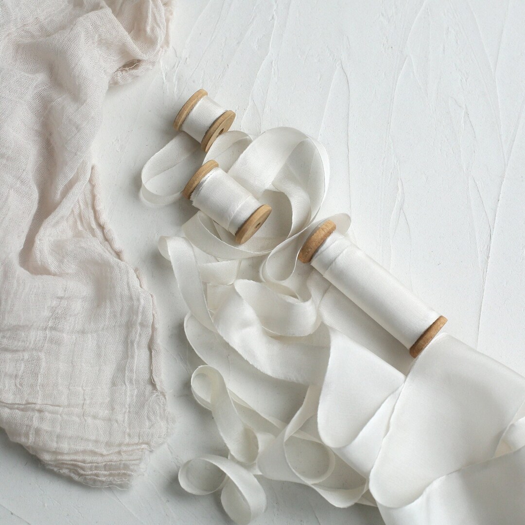 Silk White Ribbons Antique White 5cm Wide Botanically Dyed Silk Ribbon, Naturally Dyed ...