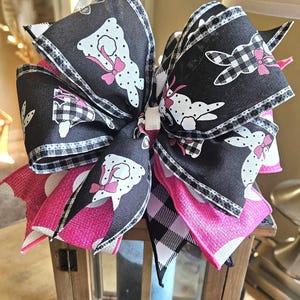 Pink & Black Bunny Bow: Spring Wreath, Lantern, Mailbox Decor