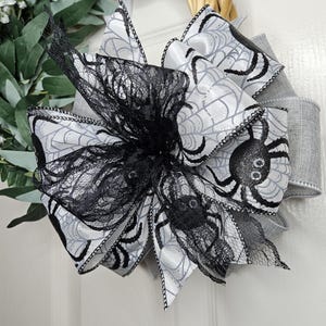 Halloween black and grey spider bow for a wreath, gift, lantern etc..