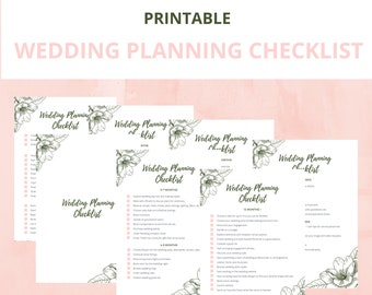 Wedding Planning Checklist, 12 months to-do list, Printable, PDF Download