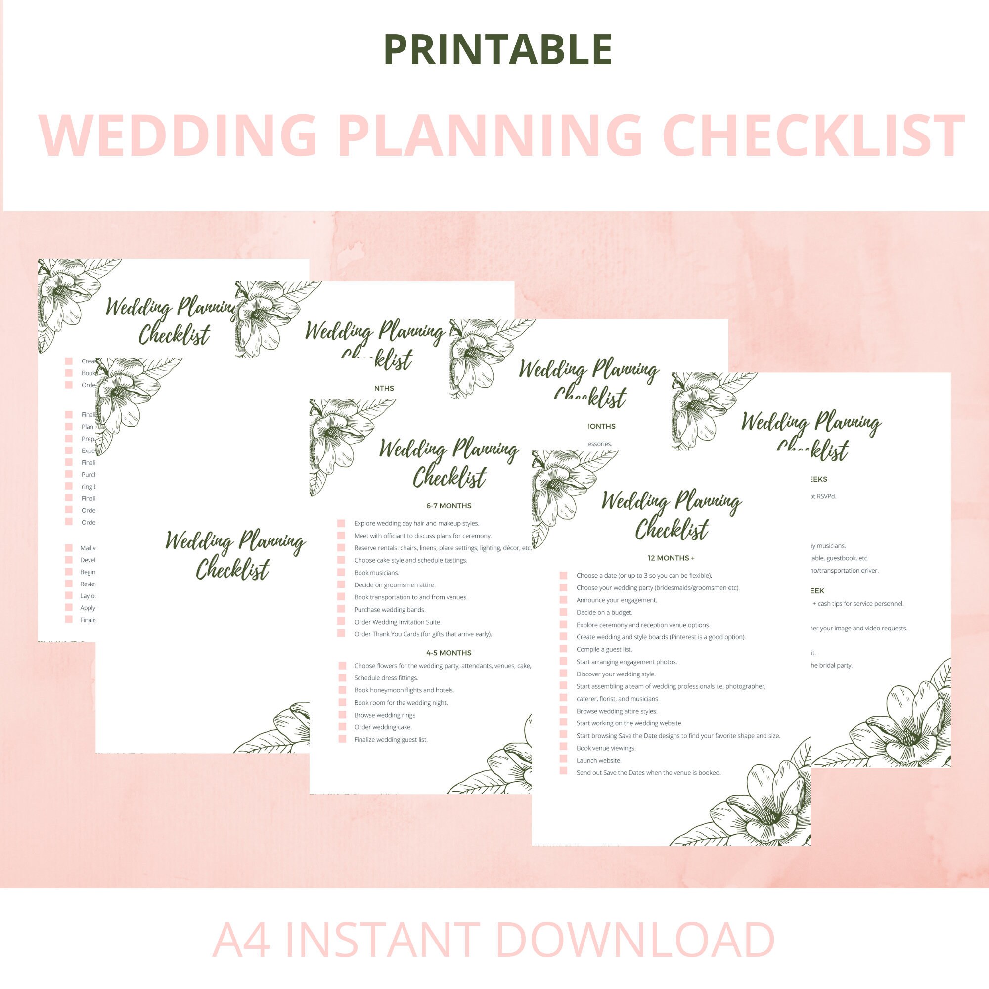 wedding planning checklist 12 months to do list printable etsy