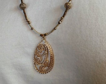 Filigree Pendant, Golden Pendant, Pendant Necklace