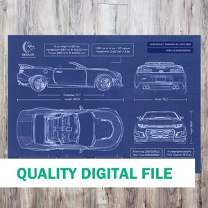 Chevy Camaro ZL1 Convertible 6th Gen DIGITAL Blueprint Poster | 2016-2023 | Car Enthusiast Lover Gift | Automotive Wall Art | Gift for Him