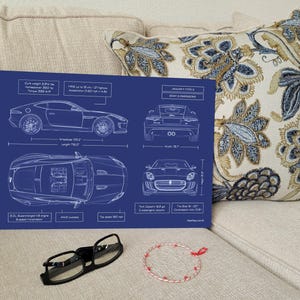 Jaguar F-TYPE S 2013–2019 Blueprint Metal Poster – Luxury Sports Car Wall Art, Personalized Gift for Car Lovers, Doctors & Entrepreneurs image 9