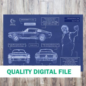 Mustang Bullitt 1968 Movie Digital Poster | Mustang Owner Gift | High Resolution Digital File | Car Enthusiast Gift | Automotive Wall Art