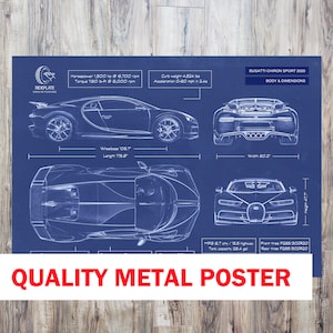 Bugatti Chiron METAL Poster | Automotive Wall Décor | Framed Art Blueprint | Car Patent Print | Luxury Cars Art | Exotic Supercar Gift