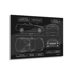 Cadillac XLR Blueprint Acrylic Poster in Black | 2004 - 2009 | Cadillac Car Drawing | Car Enthusiast Gift | Gift for Dad