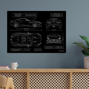 Jaguar F-TYPE S 2013–2019 Blueprint Metal Poster – Luxury Sports Car Wall Art, Personalized Gift for Car Lovers, Doctors & Entrepreneurs image 7