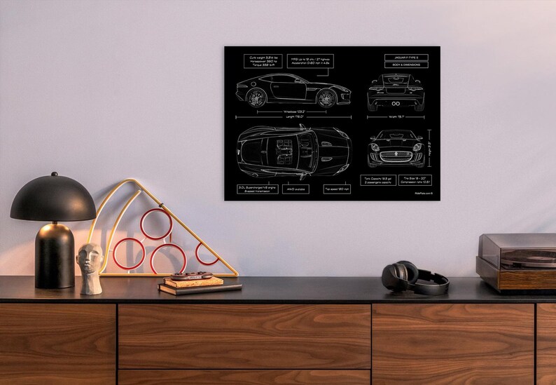 Jaguar F-TYPE S 2013–2019 Blueprint Metal Poster – Luxury Sports Car Wall Art, Personalized Gift for Car Lovers, Doctors & Entrepreneurs image 6