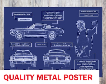 Ford Mustang Bullitt Movie Special Edition Metal Poster – 1968 Steve McQueen GT Fastback Wall Art, Garage Decor & Automotive Gift for Him