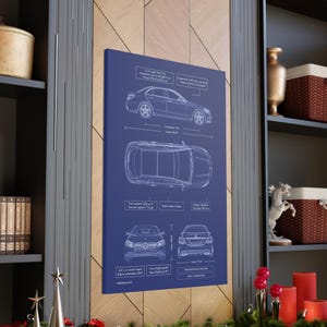 Mercedes Benz C300 W205 Blueprint Canvas in Blue | 2014 - 2021 | Mercedes Benz Owner Gift for Him | Car Lover Gift | Automotive Wall Art