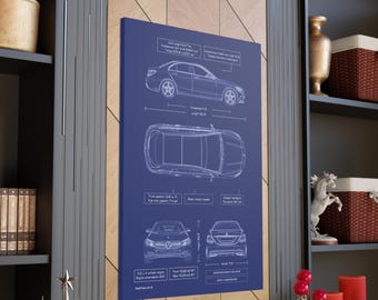 Mercedes Benz C300 W205 Blueprint Canvas in Blue | 2014 - 2021 | Mercedes Benz Owner Gift for Him | Car Lover Gift | Automotive Wall Art