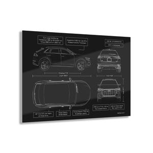 Audi Q8 1st Generation | 2019 - 2023 | Blueprint Acrylic Poster in Black Ready to Display | Car Drawing | Audi Owner Gift