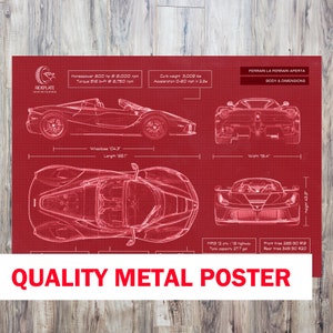 Ferrari La Ferrari Gift for Him | Automotive Wall Metal Décor | Ferrari Art Blueprint | Car Patent Print | Super Car Gift