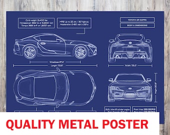 Toyota Supra GR 2020–2023 Blueprint Metal Poster – Premium Sports Car Wall Art, Custom Gift for Car Lovers, Lawyers & Entrepreneurs