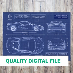 Chevy Corvette C8 | 2020 - 2024 | Blueprint DIGITAL File | Corvette Car Art | Automotive Wall Art | Corvette Owner Gift | Automotive Poster