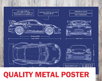 Porsche 918 Spyder 2014-2015 Blueprint Metal Poster – Supercar