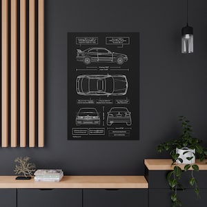 BMW E36 M3 Blueprint Canvas in Black | BMW M3 Owner Gift for Him | Car Enthusiast Lover Gift | BMW Wall Decor image 5