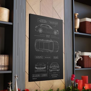 Mercedes Benz C300 W205 Portrait Blueprint Canvas in Black | 2014- 2021 | Mercedes Benz Gift for Him | Car Enthusiast Gift | Car Wall Art