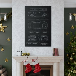 Chevy Camaro ZL1 6th Gen Blueprint Canvas in Black | Camaro ZL1 Owner Gift for Him | Car Enthusiast Lover Gift | Camaro ZL1 Wall Decor image 6
